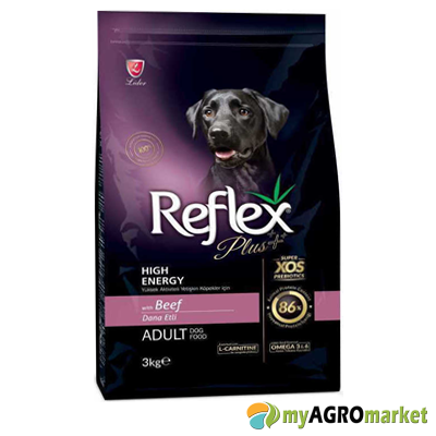 Reflex Plus Medium Large Adult Beef High Energy 3kg super premium σκυλοτροφή
