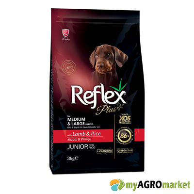Reflex Plus Medium Large Junior lamb 3kg super premium σκυλοτροφή για κουτάβια