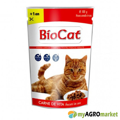 biocat premium 100gr φακελακι για γατες μοσχαρι