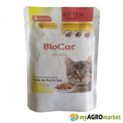 biocat premium 85gr φακελακι για ανηλικες γατες με κοτοπουλο
