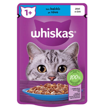 whiskas cat food φακελάκι για γάτες με τόνο σε ζελέ 85gr